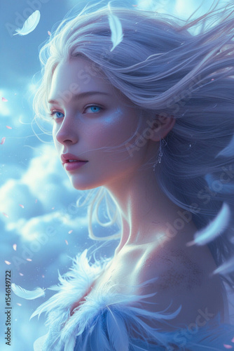 Air Element Fairy Floating Among Clouds