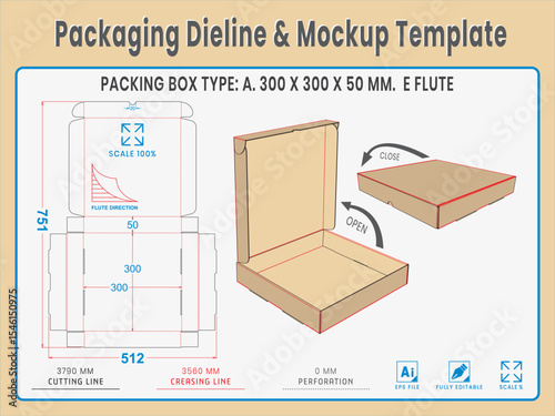 Packaging Dieline and Mockup Template. Dieline Real Shape and Dimension. Mockup Template. Fully editable vector. Equipped die cut lengths prepared for production.