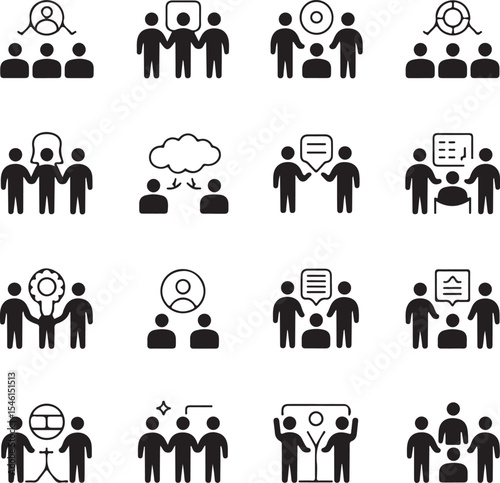 Teamwork Icons Collaboration, Communication, and Group Success Illustrations