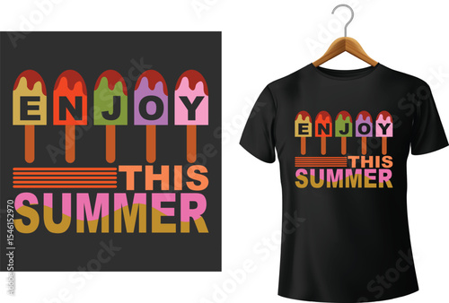 Colorful enjoy this summer popsicle design on black t-shirt and graphic background
