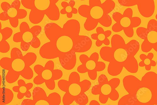 Vector Retro seamless abstract simple geometric floral pattern. Vintage geometric pattern of abstract flowers in 60s style.