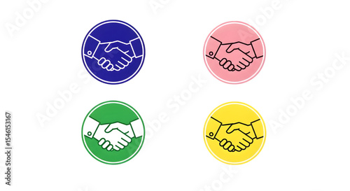 Colorful Handshake Icons Business Deal Agreement on Transparent Background