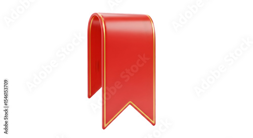 Shiny Red Ribbon with Golden Edges on Transparent Background