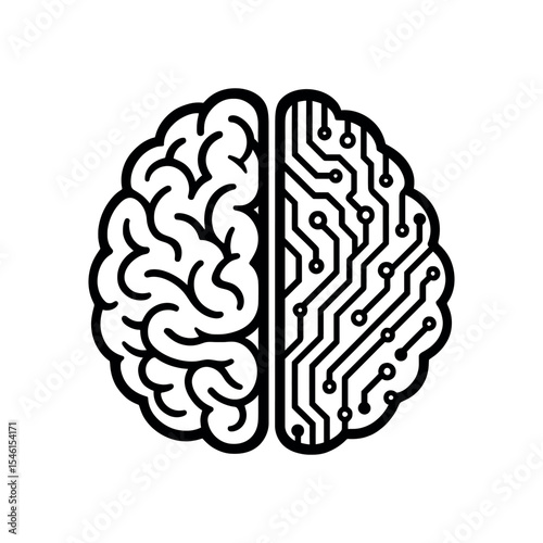 Brain with Circuit Board Design Representing AI or Cybernetics