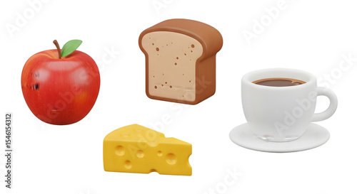 Cheerful Colorful Food Grouping with Coffee on Transparent Background