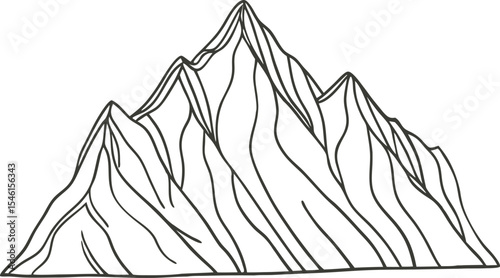 Hand-drawn mountain peak line art illustration, perfect for outdoor adventure designs, nature-themed prints, and minimalist landscape Great for travel, hiking, and exploration graphics.