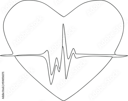 Minimal heart with heartbeat line illustration symbolizing love, cardiology, or health care. Perfect for medical graphics, romantic themes, wellness branding, and awareness campaigns. 