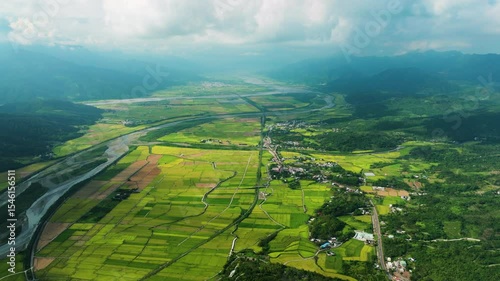 Aerial  view of Beautiful rice fields East Longitudinal Valley , Hualien, Taiwan