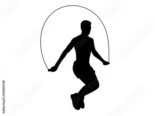 Silhouette of man jumping rope cardio workout fitness exercise training sport