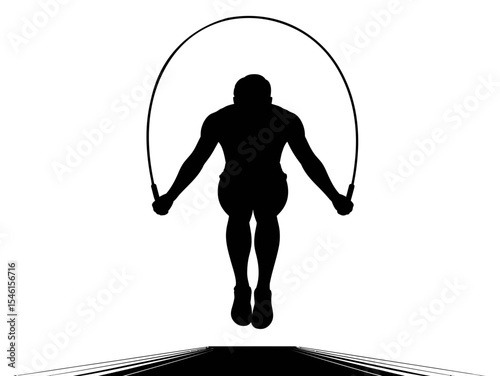 Silhouette of person jumping rope cardio workout fitness training exercise. in png, on transparent background