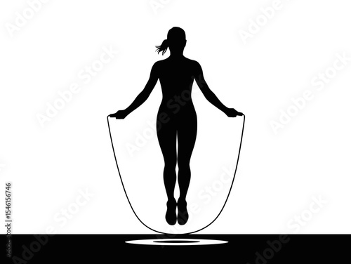 Silhouette of woman jumping rope fitness exercise training cardio workout sport