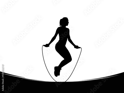 Woman silhouette jumping rope exercise cardio workout fitness training vector art