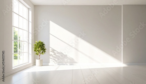 Sunlit  empty room with large window