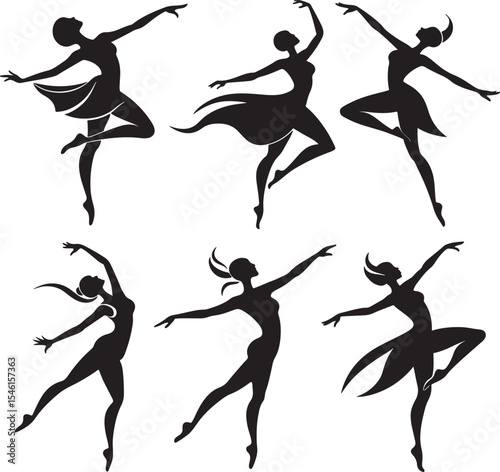 set of ballet dancer silhouette, black and white silhouette, vector and illustration