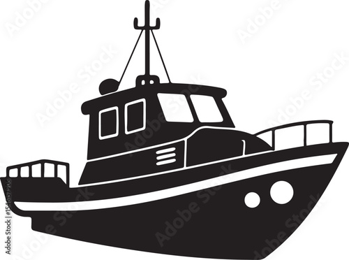 rescue boat silhouette, black and white silhouette, vector and illustration