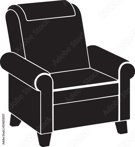 recliner chair silhouette, black and white silhouette, vector and illustration