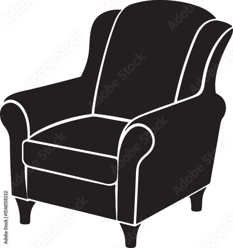 recliner chair silhouette, black and white silhouette, vector and illustration