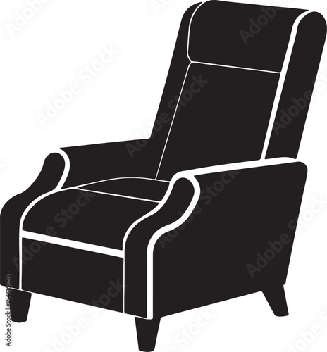 set of recliner chair silhouette, black and white silhouette, vector and illustration