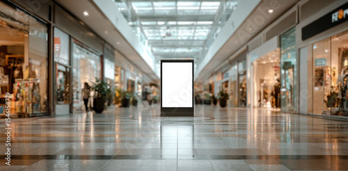 Blank advertisement board as empty mockup signboard in public shopping center mall with copy space area for sale and offers advertisements