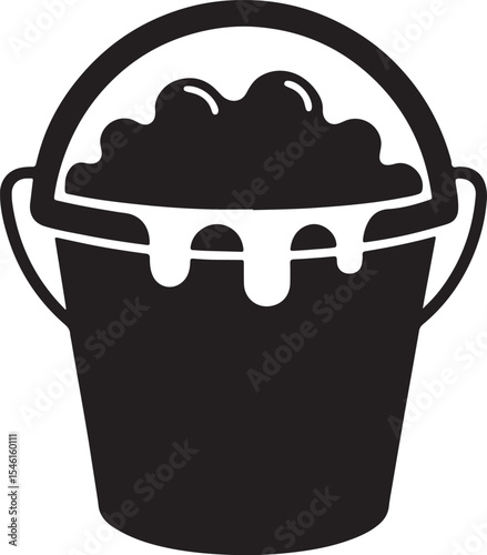 bucket filled with water silhouette, black and white silhouette, vector and illustration