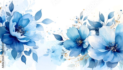 Blue Floral Watercolor Banner.