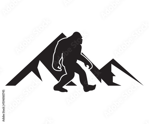 mountain yeti vector illustration, silhouette of big foot graphic art