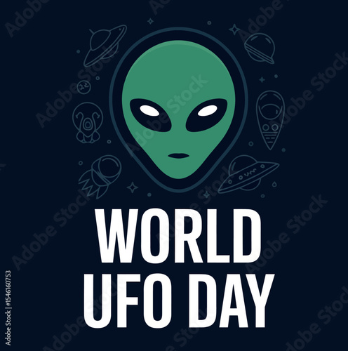 World UFO Day Alien Spaceship Poster Illustration