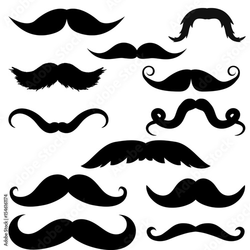 A Collection of Various Black Silhouettes of Different Mustache Styles