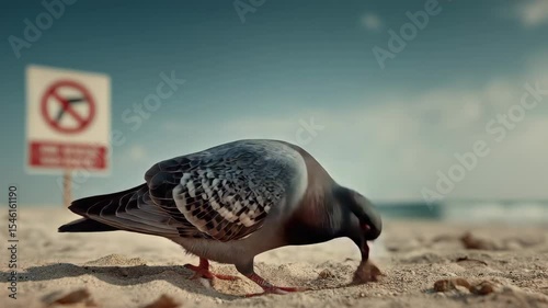 pigeon walking in the daylight on beach