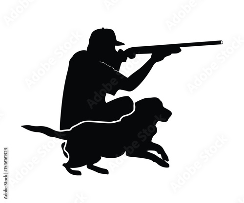hunting dog silhouette, duck hunting with dog vector illustration art