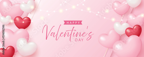 Valentine's day banner with balloons. 