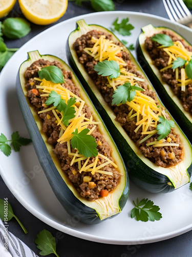 Delicious stuffed zucchini recipe with ground meat and herbs for a healthy and tasty dinner idea tonight