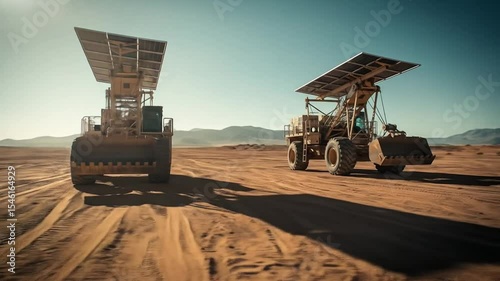 Solar-Powered Construction Vehicles in Desert Landscape
