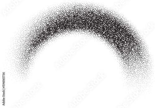 Dotted grainy gradient shape. Black circle brush stroke. Abstract sand texture. Fluid splash and halftone element. Gritty geometric diffused round