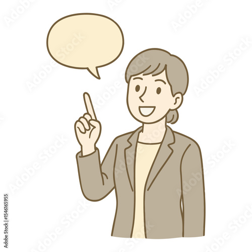 Smiling Young Woman Pointing with Speech Bubble. Business Presentation, Communication, Public Speaking, Talking Concept Style Vector Illustration