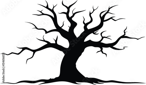 Creepy Dead Tree Silhouette with Twisted Branches