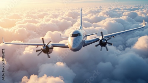 front view of photorealistic passenger plane landing