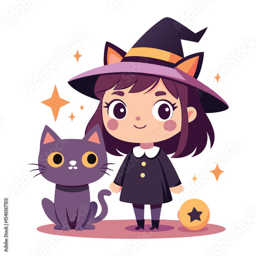 halloween witch and her cat