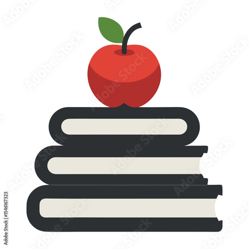 books stack with apple flat style icon white background.