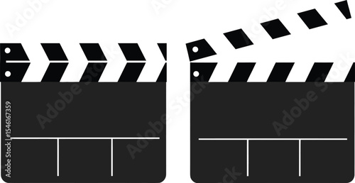Filmmaking Clapperboard Icons Open and Closed Movie Slate Illustrations for Film Production, Cinema, and Video Projects