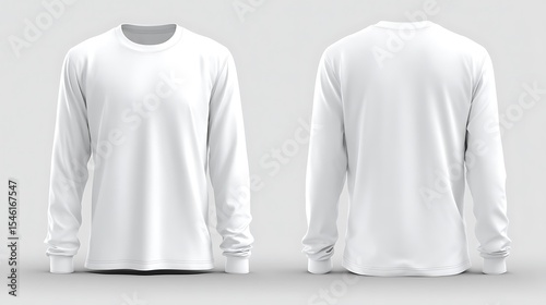 Blank white long sleeve t-shirt template. Front and back views. .