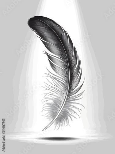 Elegant single white bird feather quill pen and inkwell for writing