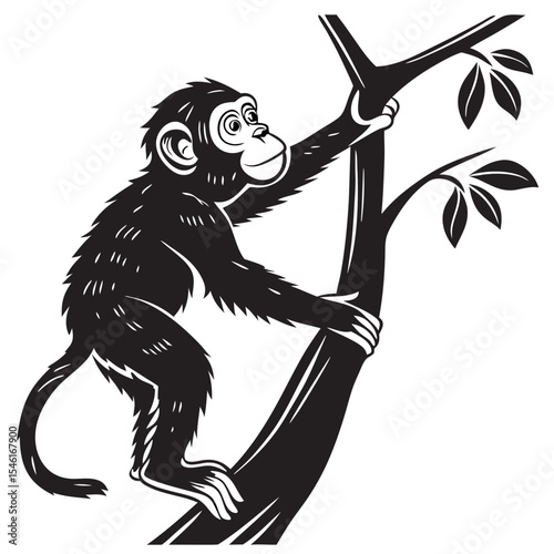 Monkey Silhouette – Black Vector Isolated Animal Illustration