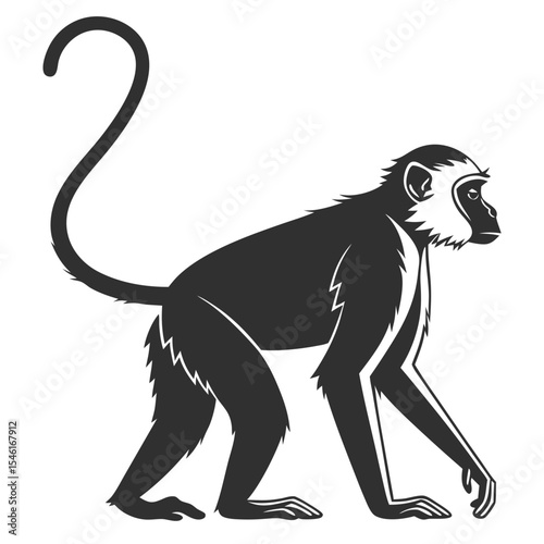 Monkey Silhouette – Black Vector Isolated Animal Illustration