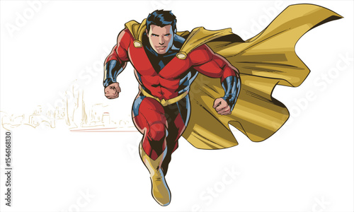 Superhero in flight dynamic pose comic book style