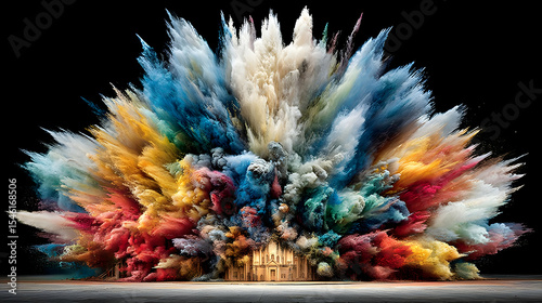 particles suspended in air as if captured mid explosion