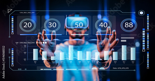 Futuristic Technology with Virtual Reality and Data Visualization Interface for Innovative Business Solutions and Digital Transformation Concepts