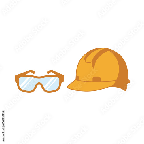 Helmet and and glasses icon. Safety and protection, engineer. Construction symbol. Workwear, helmet construction vector design and illustration.