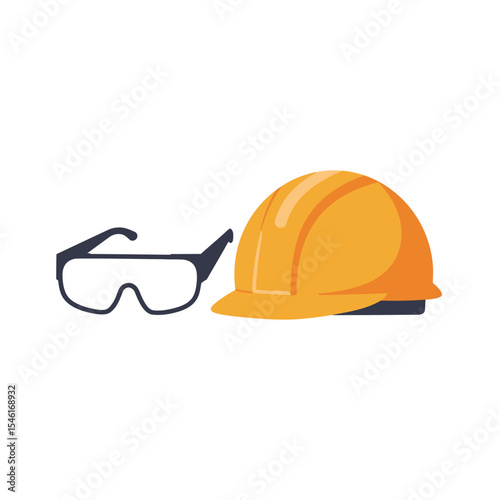 Helmet and and glasses icon. Safety and protection, engineer. Construction symbol. Workwear, helmet construction vector design and illustration.