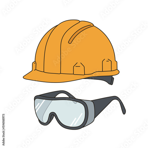 Helmet and and glasses icon. Safety and protection, engineer. Construction symbol. Workwear, helmet construction vector design and illustration.